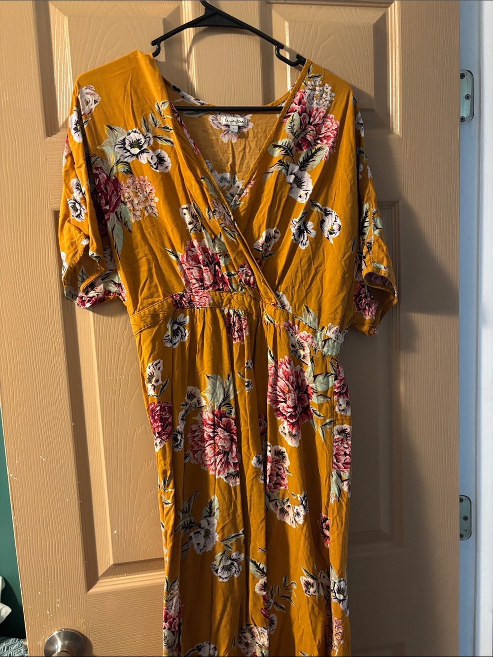 Love Tree Mustard Floral Midi Wrap Dress